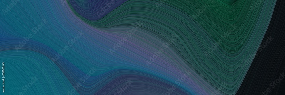 Poster abstract dynamic horizontal banner with dark slate gray, very dark green and very dark blue colors. 