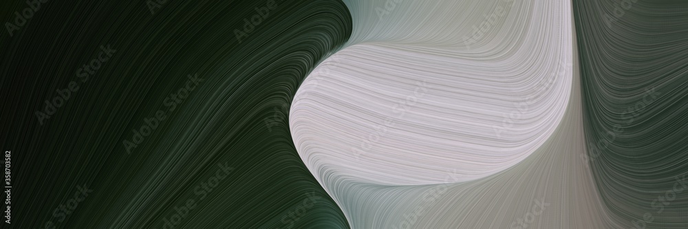 Poster abstract decorative horizontal header with ash gray, very dark green and old lavender colors. fluid curved lines with dynamic flowing waves and curves for poster or canvas