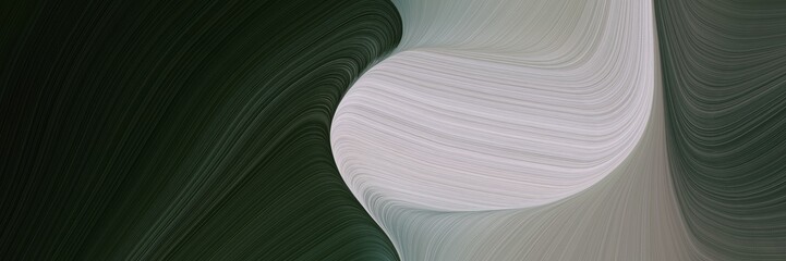 abstract decorative horizontal header with ash gray, very dark green and old lavender colors. fluid curved lines with dynamic flowing waves and curves for poster or canvas