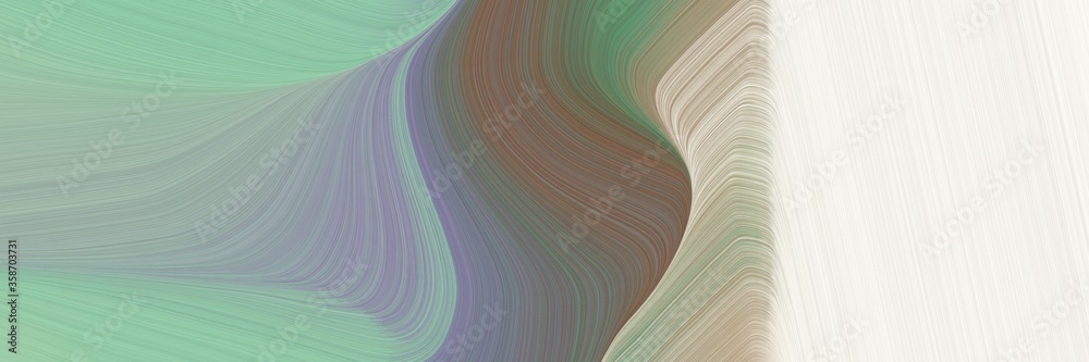 Poster abstract surreal header design with dark sea green, linen and pastel brown colors. fluid curved flow