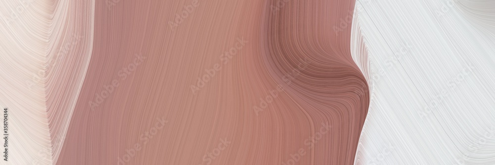 Poster abstract surreal designed horizontal header with rosy brown, light gray and pastel gray colors. fluid curved flowing waves and curves for poster or canvas