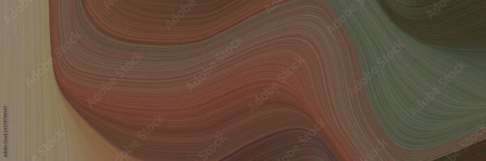 Poster abstract dynamic horizontal banner with old mauve, pastel brown and very dark green colors. fluid curved lines with dynamic flowing waves and curves for poster or canvas
