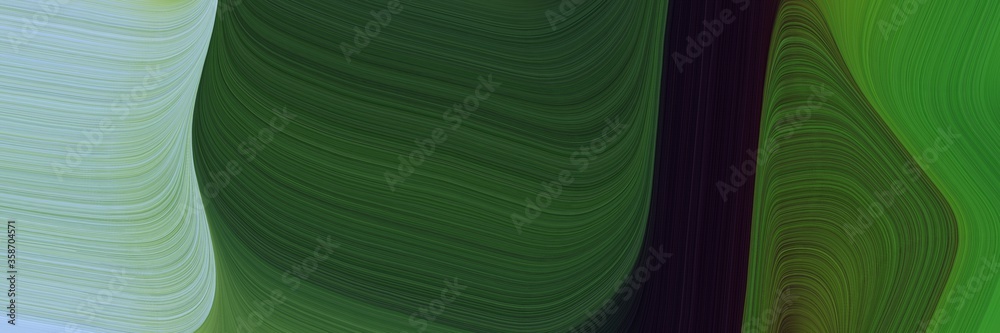 Poster abstract surreal header with very dark green, ash gray and forest green colors. fluid curved lines with dynamic flowing waves and curves for poster or canvas