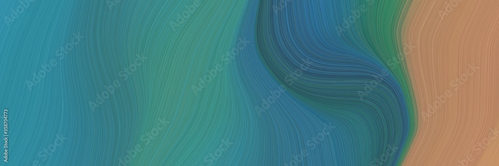 Poster abstract decorative designed horizontal header with teal blue, peru and dark slate gray colors. fluid curved flowing waves and curves for poster or canvas