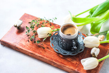 Traditional Turkish coffee. Coffee in the oriental style vintage.