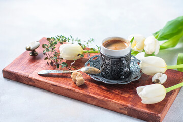 Traditional Turkish coffee. Coffee in the oriental style vintage.