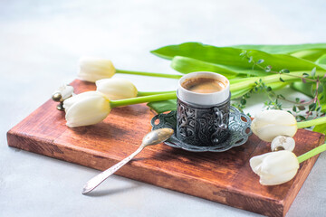 Traditional Turkish coffee. Coffee in the oriental style vintage.