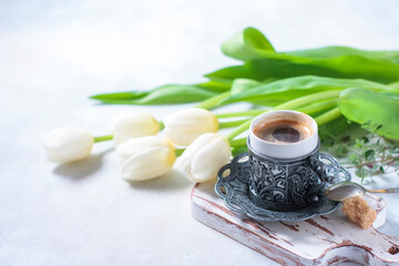 Traditional Turkish coffee. Coffee in the oriental style vintage.