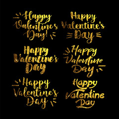 Fototapeta na wymiar happy valentine day golden lettering set, greeting cards vector illustration, eps 10 vector 