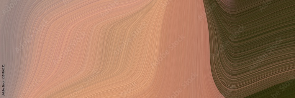 Poster abstract dynamic horizontal banner with rosy brown, very dark green and pastel brown colors. fluid c