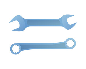 Steel wrenches icon in cartoon style. Carpentry hand tool element isolated on white background. Metal spanners pictogram for DIY store website. Professional mechanical instrument vector illustration.