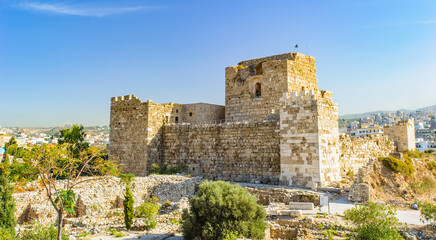 Fototapeta na wymiar It's Byblos Crusader Castle, Lebanon. It was built by the Crusaders in the 12th century from indigenous limestone and the remains of Roman structures.