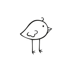 Black and white bird on a white background. Children's cartoon Doodle character. Vector contour illustration. Logo, icon, and postcard design element
