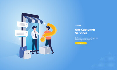 Online shop illustration with customer service greetings to customer