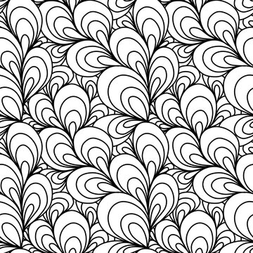 Seamless black and white geometries pattern in zentangle style. Basic and simple coloring book for adults, seniors, and beginner. Digital drawing. Floral. Flower. Oriental. Book Page. Hand drawing.