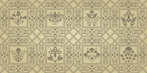 Seamless Victorian pattern. Floral Tile in turkish style. Hand drawn floral background. Vintage Wallpaper in damask style. Islam, Arabic, Indian, Ottoman motif. Seamless Patchwork. Vector illustration