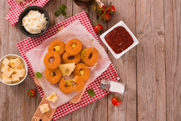 Fried cheese ring.
