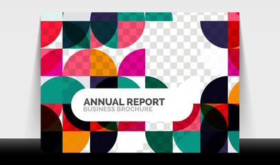 Obraz na płótnie Canvas Horizontal A4 business flyer annual report template, circles and triangle style shapes modern geometric design for brochure layout, magazine or booklet
