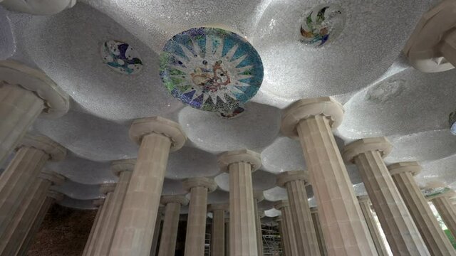 BARCELONA, CATALONIA, SPAIN - JUNE 17, 2020: The park most visited by tourists in Barcelona, Parc G&uuml;ell, during the Covid-19 doesn't have a tourist. You can only see a neighbor of the city walking.