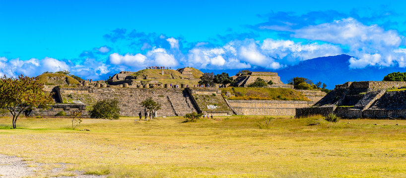 Pyramid of Monte Alban, a large pre-Columbian archaeological site, Santa Cruz Xoxocotlan Municipality, Oaxaca State.  UNESCO World Heritage
