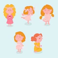 spring girl characters collection flat design