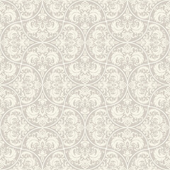 Seamless damask pattern in beige. Seamless victorian wallpaper. Vintage ornament for wallpaper, printing on the packaging paper, textiles