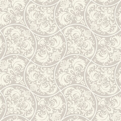 Seamless damask pattern in  beige. Seamless victorian wallpaper. Vintage ornament for wallpaper, printing on the packaging paper, textiles