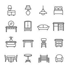 furniture icons set thin line  style