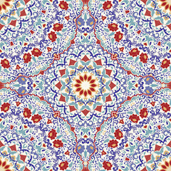 Seamless Turkish colorful pattern. Vintage multicolor pattern in Eastern style. Endless floral pattern can be used for ceramic tile, wallpaper, linoleum, textile, web page background. Vector