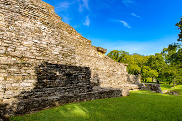 Close view of the Palace of Palenque, was a pre-Columbian Maya civilization of Mesoamerica. Known as Lakamha (Big Water). UNESCO World Heritage