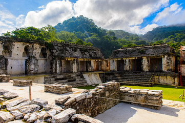 Fototapeta na wymiar Top of the Palace, Palenque, was a pre-Columbian Maya civilization of Mesoamerica. Known as Lakamha (Big Water). UNESCO World Heritage