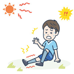熱中症により熱痙攣が起こった男性のイラスト