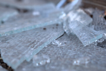 shattered glass close up with metal frame