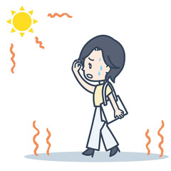 通勤時　強い日差しに悩む女性のイラスト