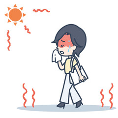 通勤時　強い日差しに悩む女性のイラスト