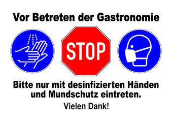ds280 DiskretionSchild - german - Zutritt - Eingang / Gastronomie - Hände desinfizieren - Stop - Mundschutz / Maske tragen - Protect Covid-19 Virus. - access control poster - DIN A1 A2 A3 A4 g9749