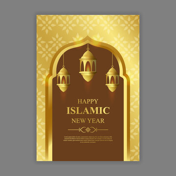 Flat islamic new year poster. - Vector.