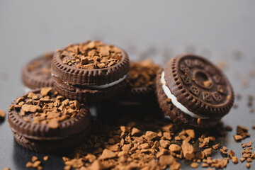 close up of chocolate truffles with coffee