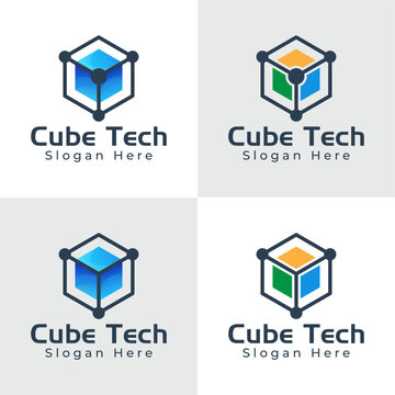 Cube box hexagon technology logo, hexagon tech logo, digital box logo collection