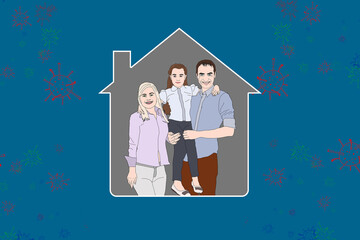illustration of young family at home