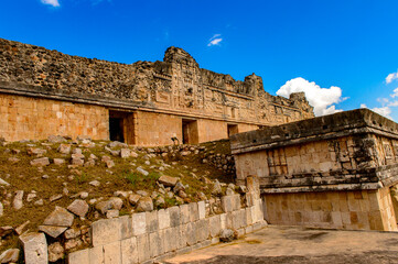 Obraz premium Building of The Nunnery, Uxmal, an ancient Maya city of the classical period. One of the most important archaeological sites of Maya culture. UNESCO World Heritage site