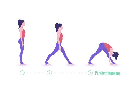 Yoga pose. Parshvottanasana. Exercise step by step