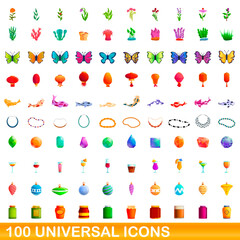 100 universal icons set. Cartoon illustration of 100 universal icons vector set isolated on white background