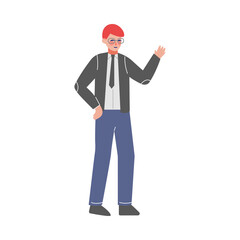 Male Business Character, Office Employee Waving his Hand Vector Illustration