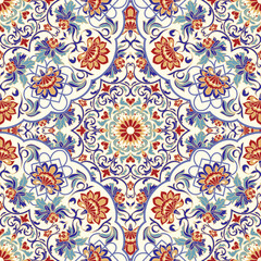 Seamless Turkish colorful pattern. Vintage multicolor pattern in Eastern style. Endless floral pattern can be used for ceramic tile, wallpaper, linoleum, textile, web page background. Vector