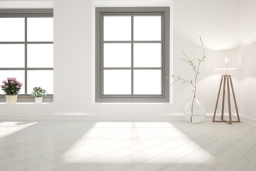 modern empty room with plant and lamp in corner interior design. 3D illustration