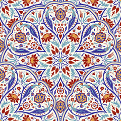 Seamless Turkish colorful pattern. Vintage multicolor pattern in Eastern style. Endless floral pattern can be used for ceramic tile, wallpaper, linoleum, textile, web page background. Vector - 358716548