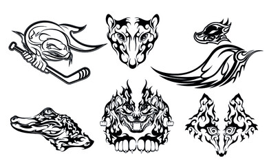 animals tattoo emblem stickers ducks barracuda rat fox tiger crocodile sport teams symbols set