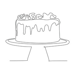 Globs of cookies dough on baked of sweet cake. Continuous one line drawing art vector illustration