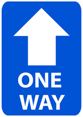 Obraz premium Social distancing concept for preventing coronavirus covid-19 with black Arrow sign and wording One way on blue background